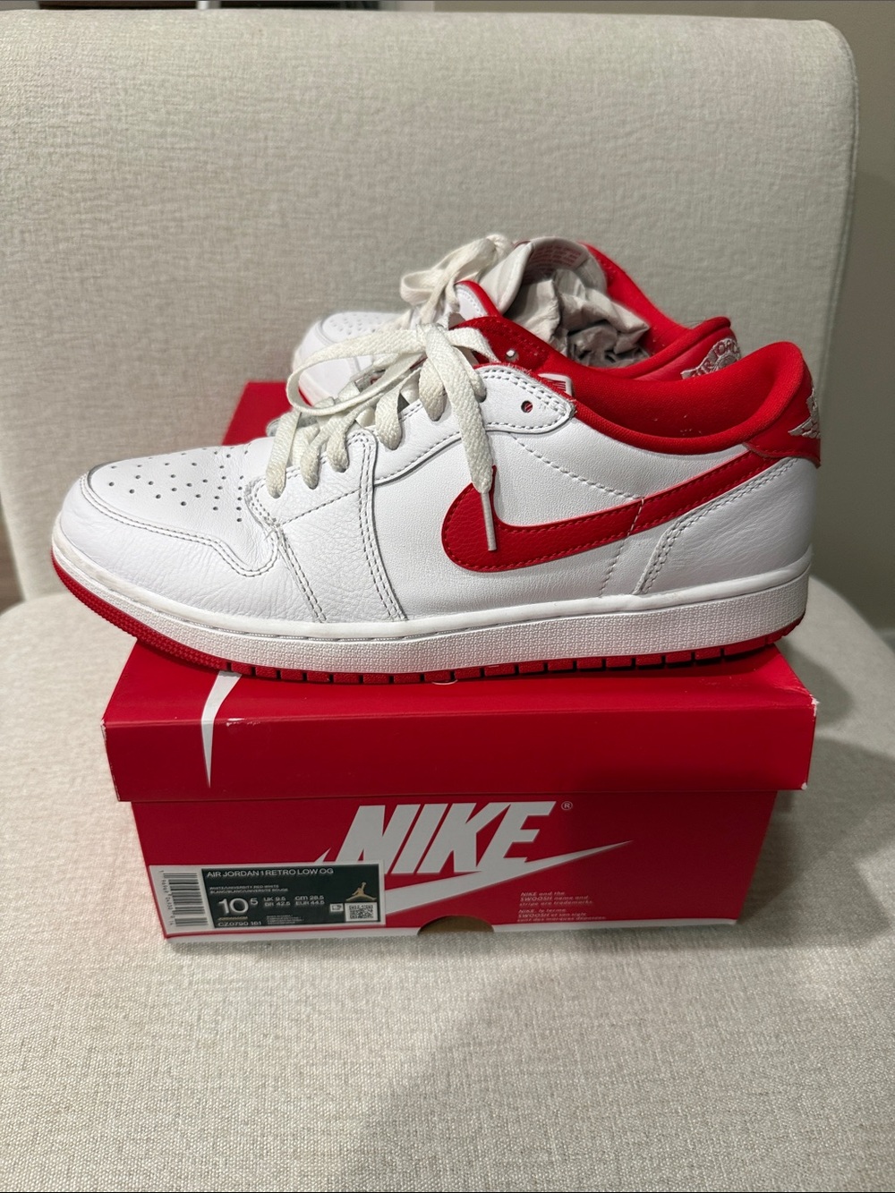 Nike Air Jordan 1 OG - White and Red Low-Top Sneakers